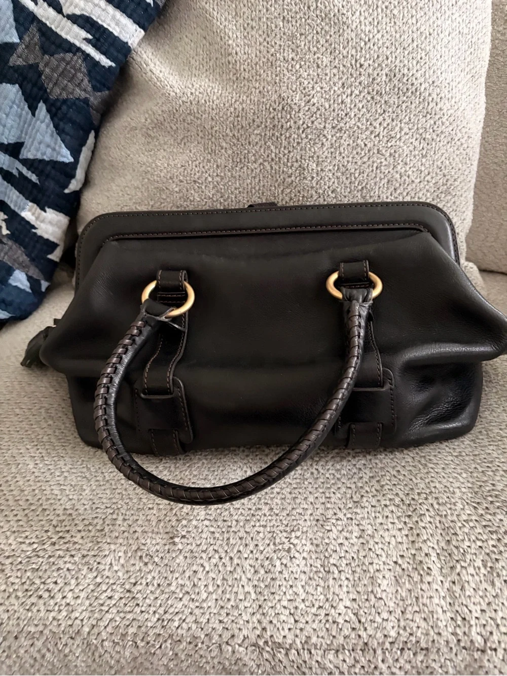 Dooney & Bourke Florentine Black Leather Mitchell Satchel with Braided Handles